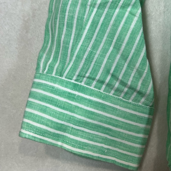 Polo Ralph Lauren Medium 100% Linen Light Green Striped Summer Lightweight Shirt - Picture 3 of 9